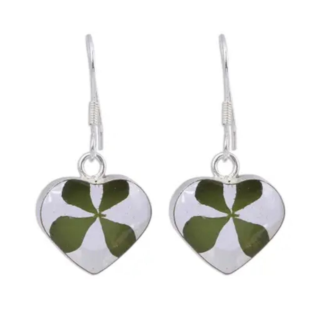 Lucky Irish Four Leaf Clover Heart Dangle Earrin…